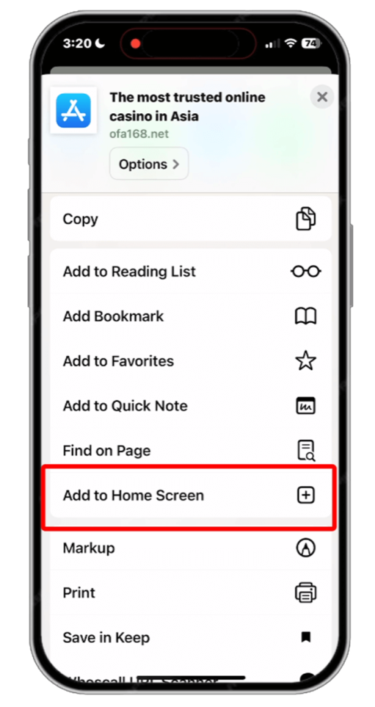 How to add OFA168 to home screen?  (IOS) step 4